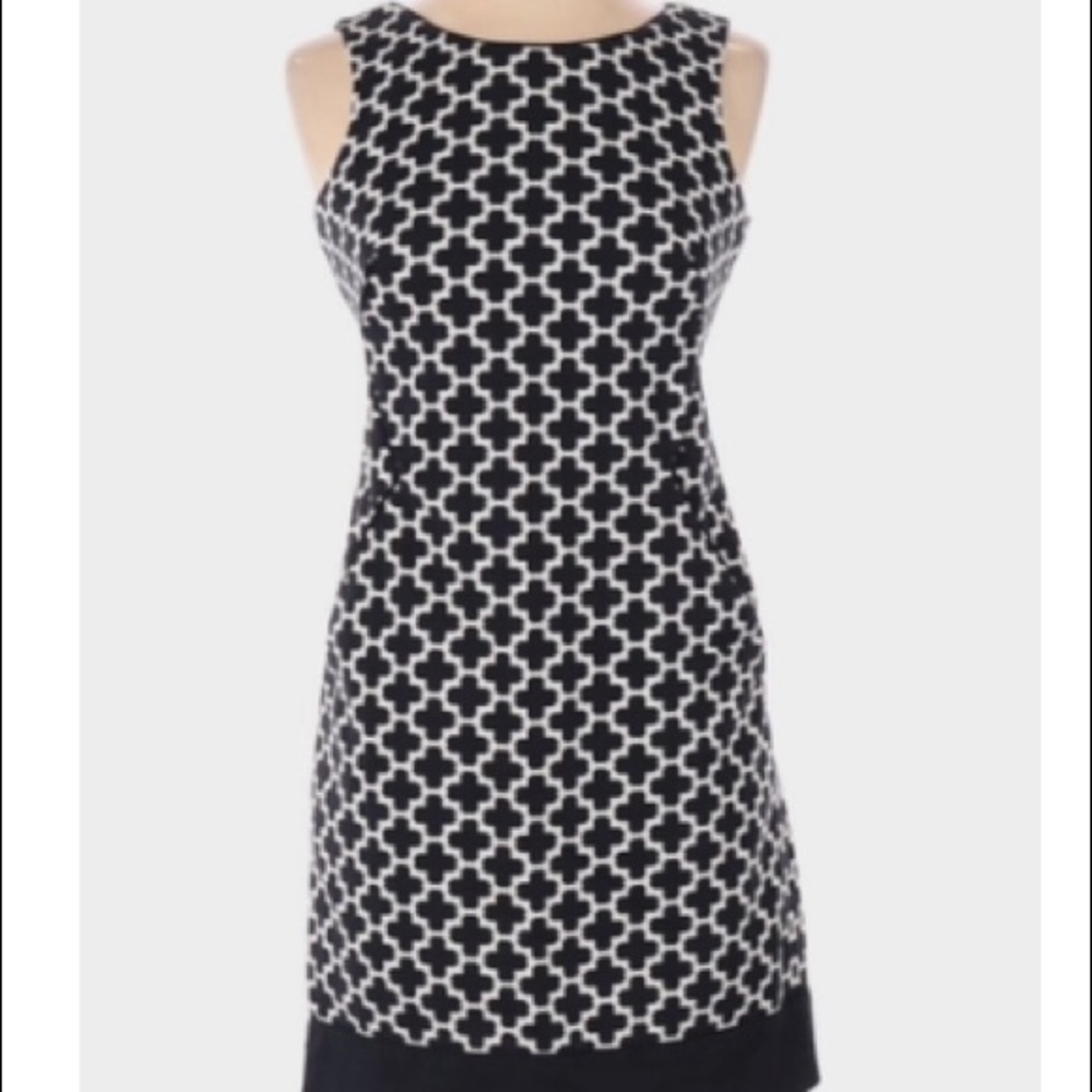 WHBM black white midi dress trellis print 2 front pockets